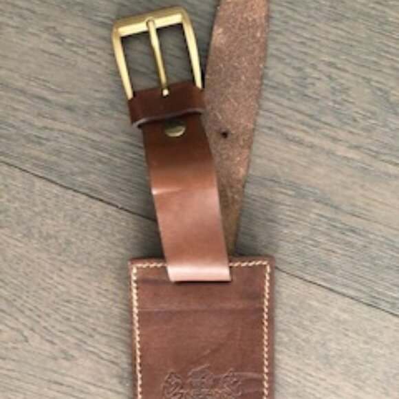 Aquascutum Authentic Vtg Genuine Leather Luggage Tag Brass Hardware Brown Sz OS - Picture 5 of 5